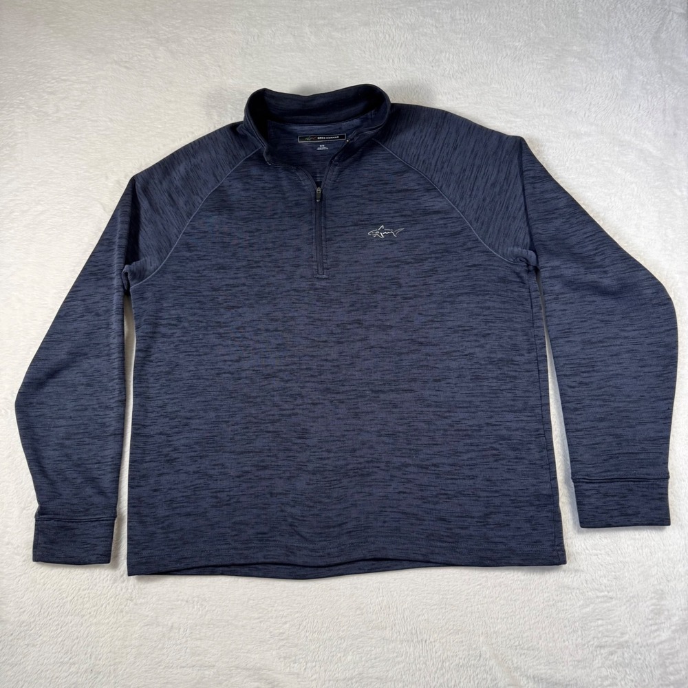 Greg Norman Quarter Zip Pullover Men Medium Navy Blue Shark Logo Space Dye Shark
